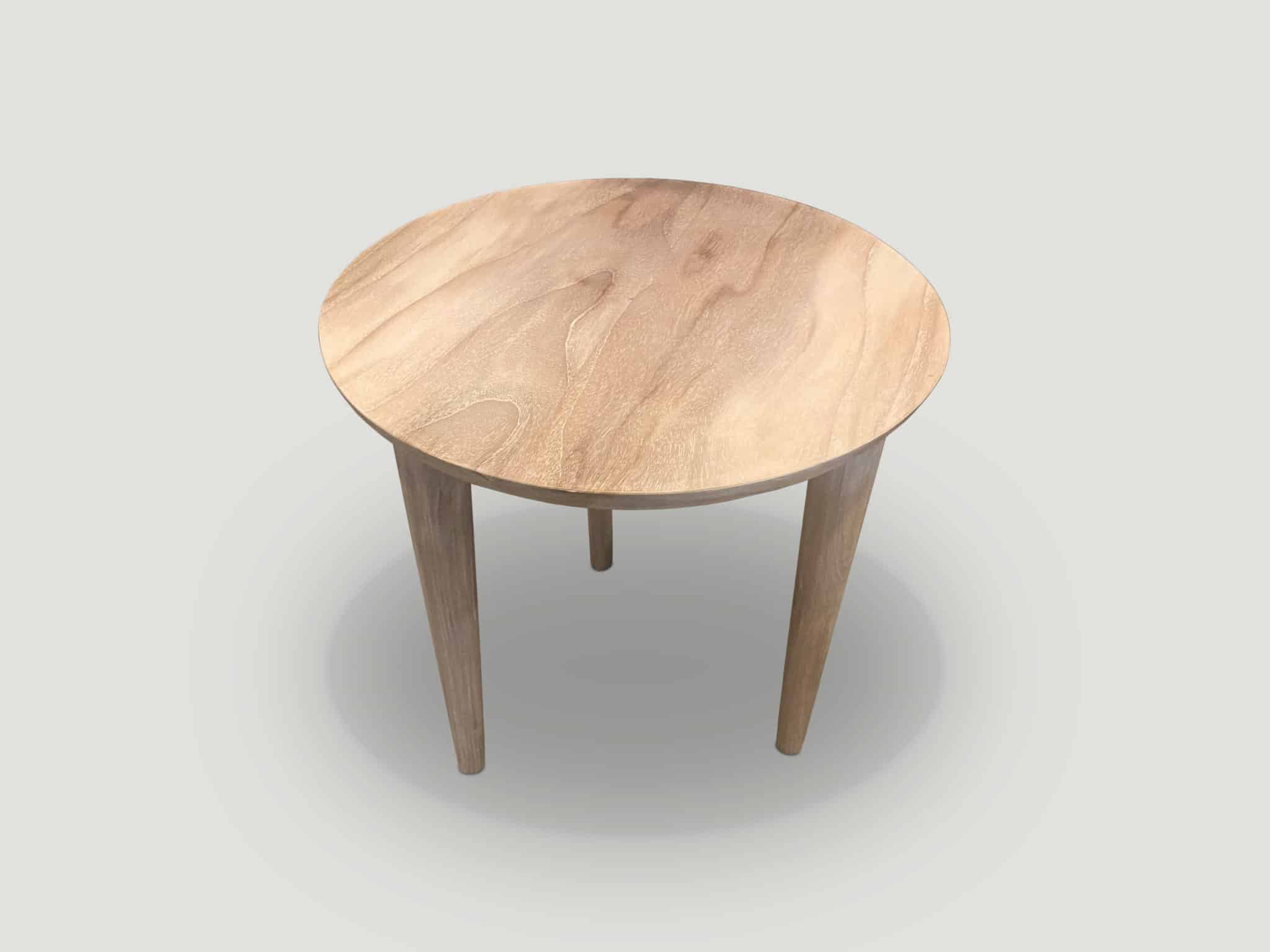 Minimalist white washed teak wood side table with a bevelled top