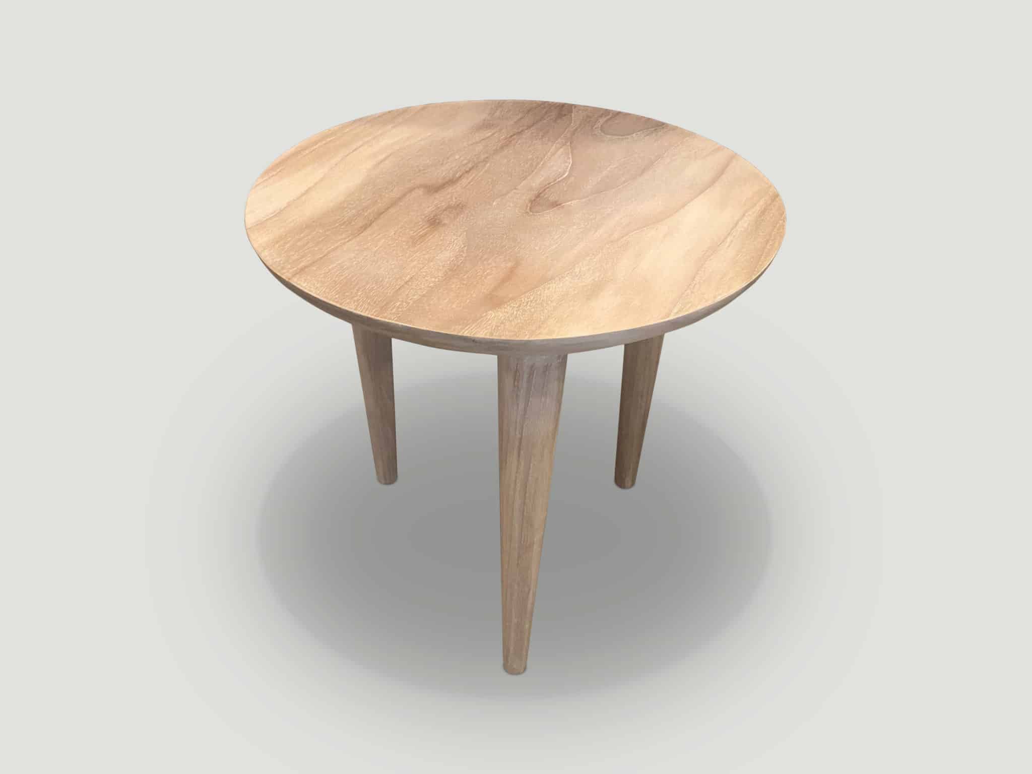Minimalist white washed teak wood side table with a bevelled top