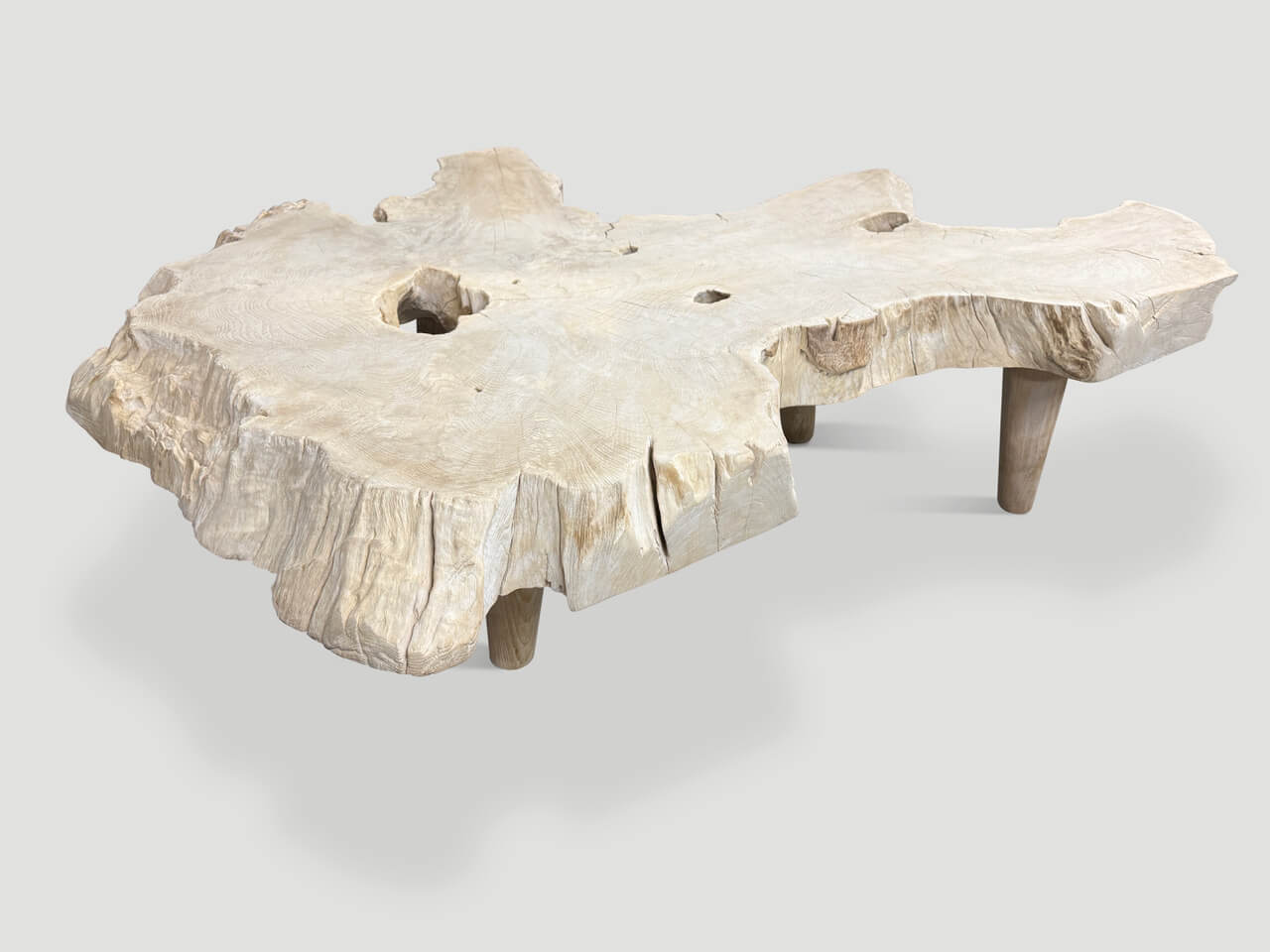 amorphous mid century style bleached teak wood coffee table
