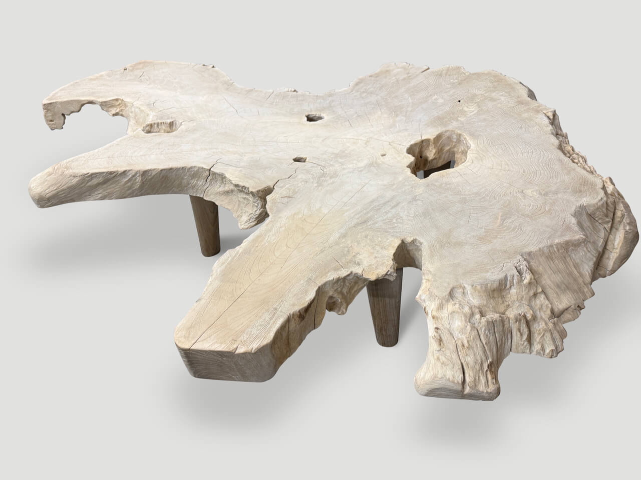 amorphous mid century style bleached teak wood coffee table