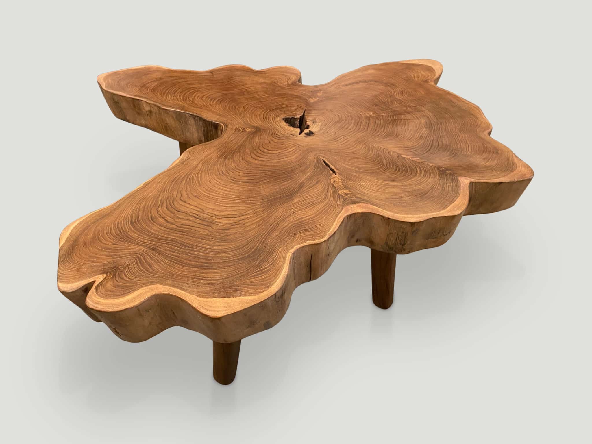 single slab live edge teak wood coffee table