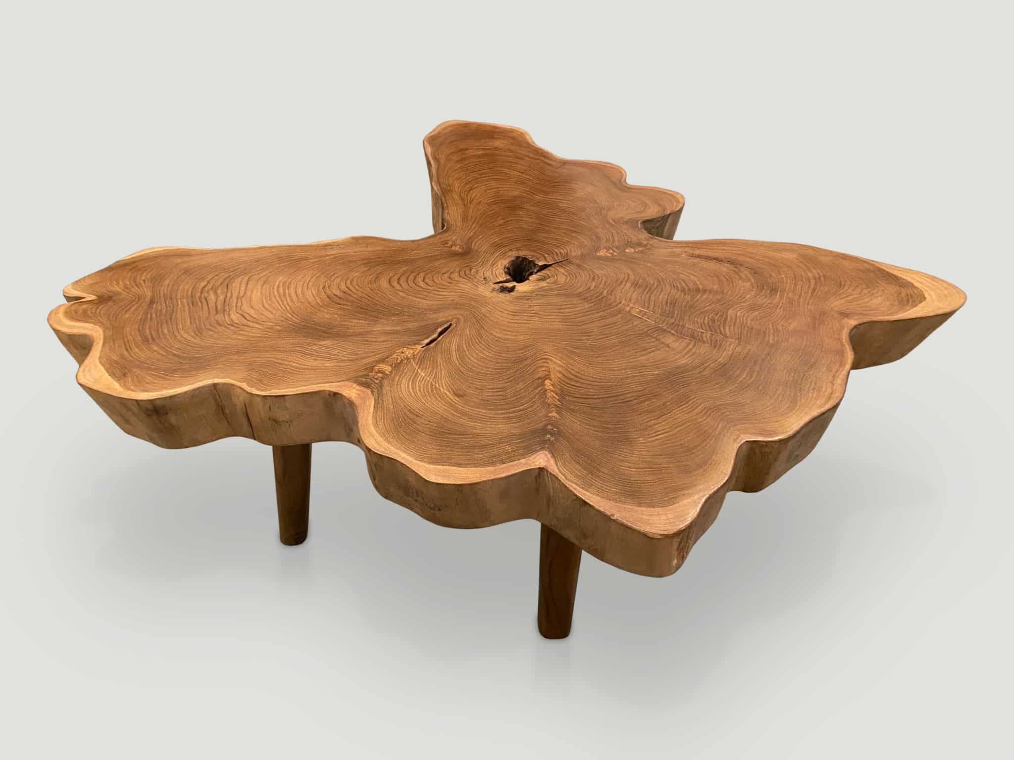 single slab live edge teak wood coffee table