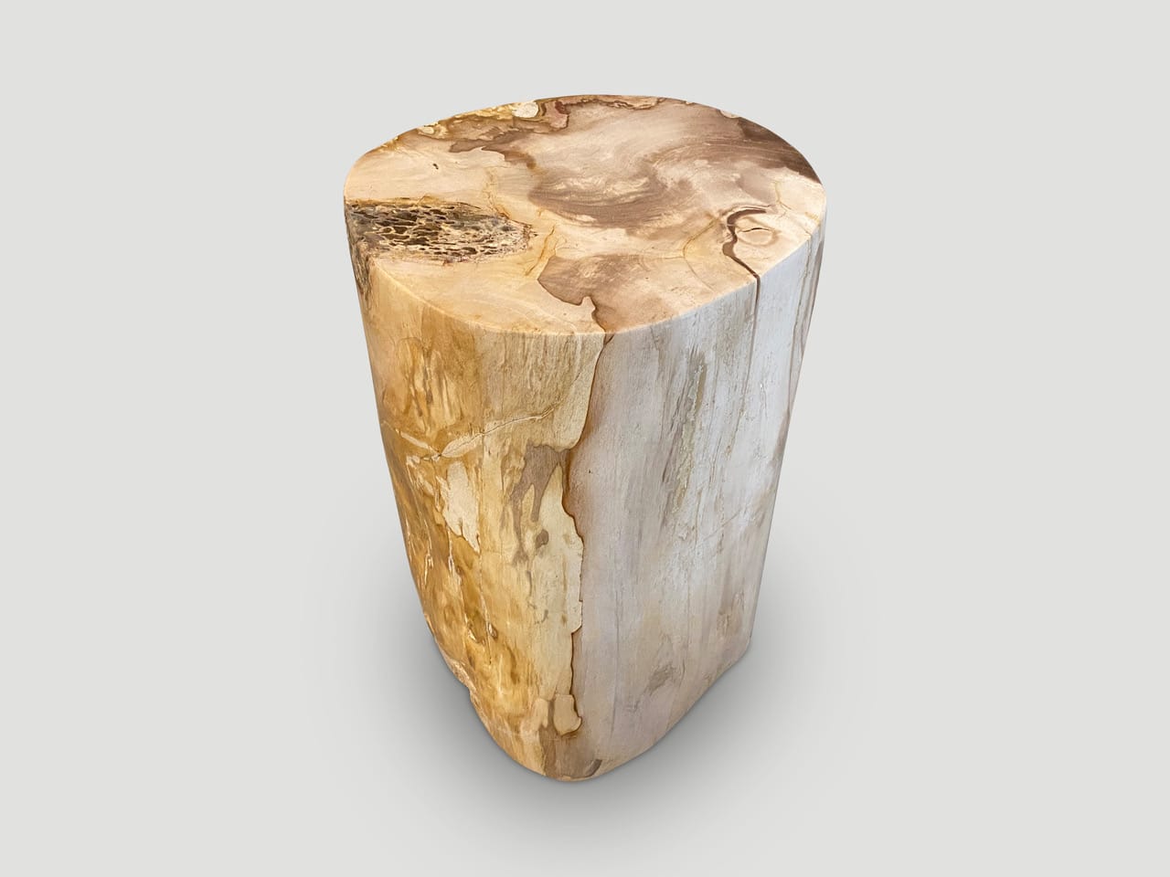 BEAUTIFUL PETRIFIED WOOD SIDE TABLE WITH CRYSTALS