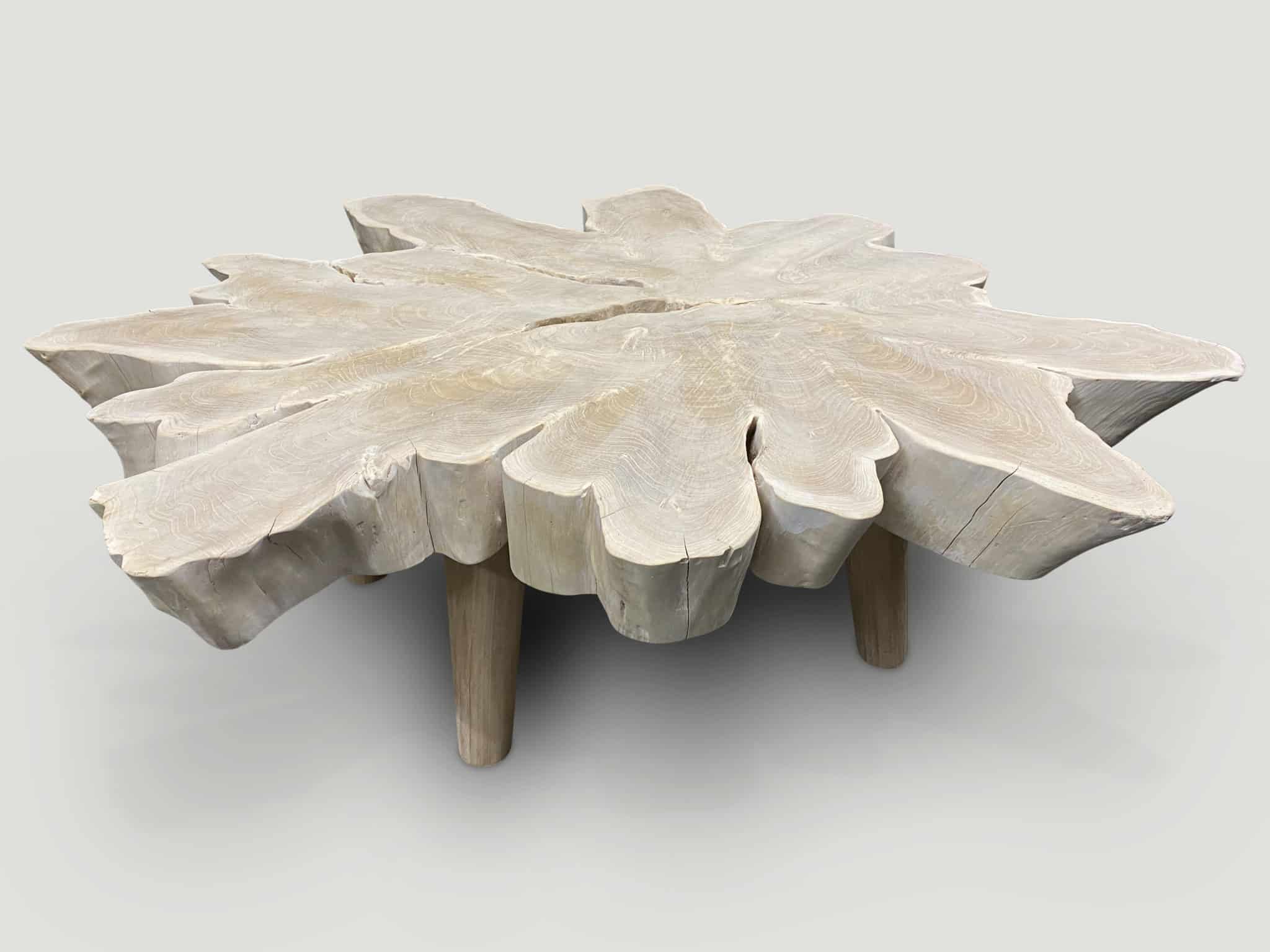 amorphous bleached teak wood organic coffee table