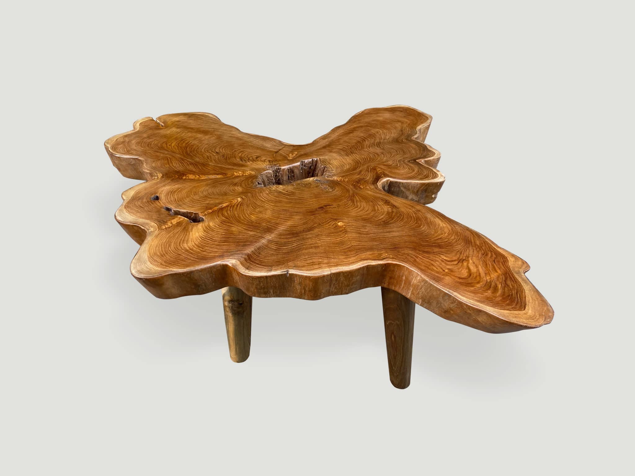 live edge teak wood coffee table