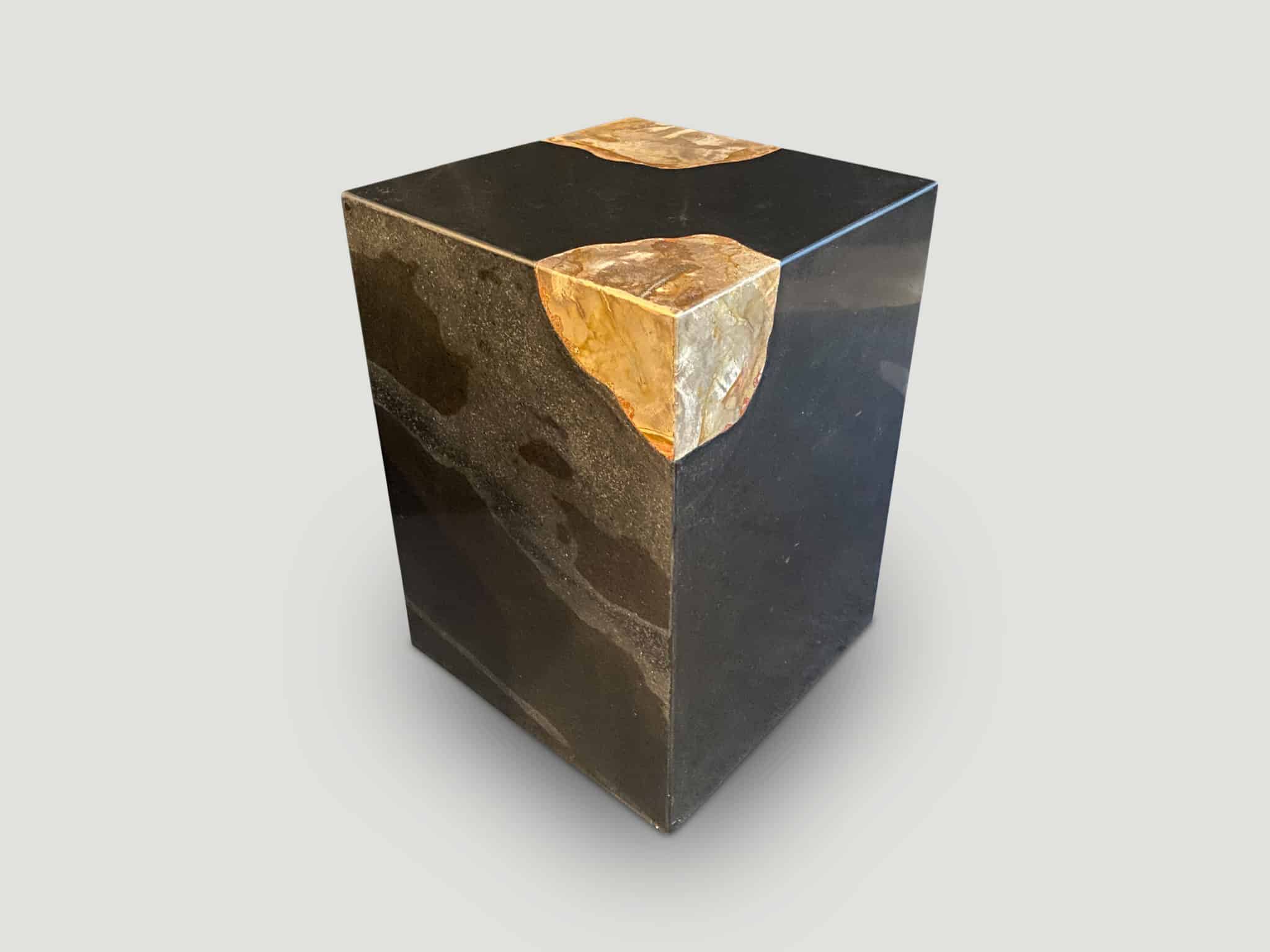 VOLCANIC STONE AND PETRIFIED WOOD SIDE TABLE