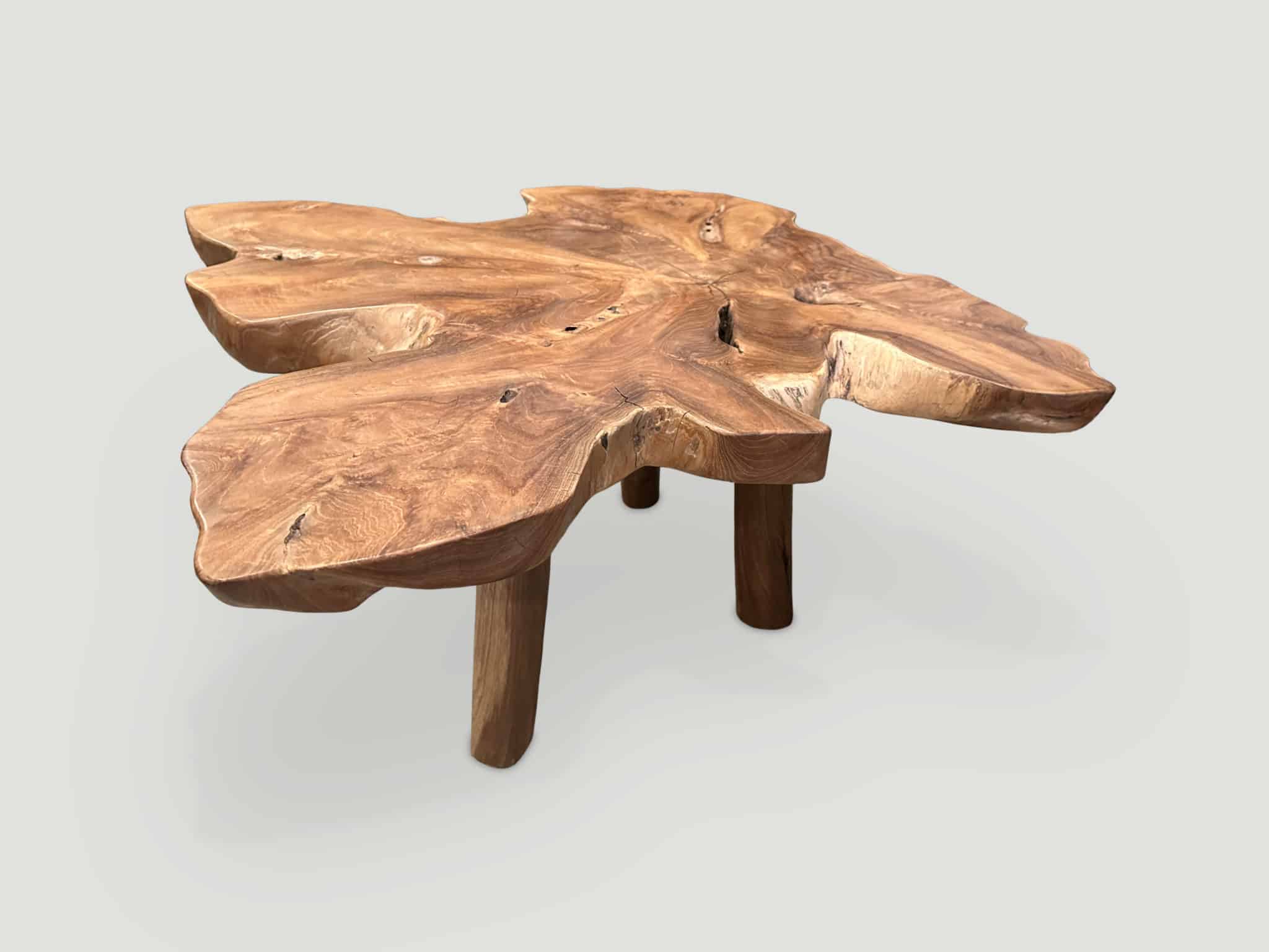 live edged reclaimed teak wood coffee table