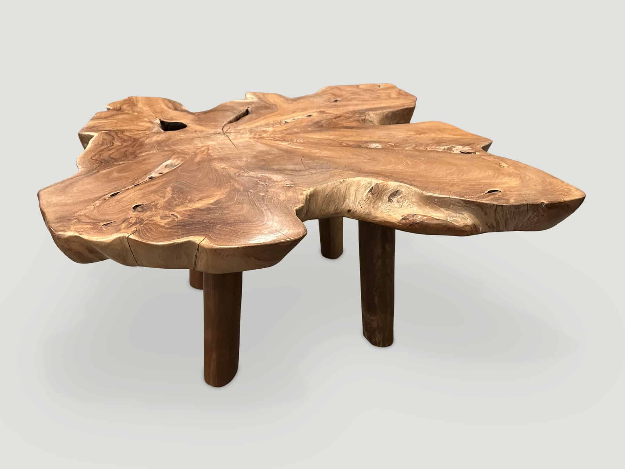 live edged reclaimed teak wood coffee table