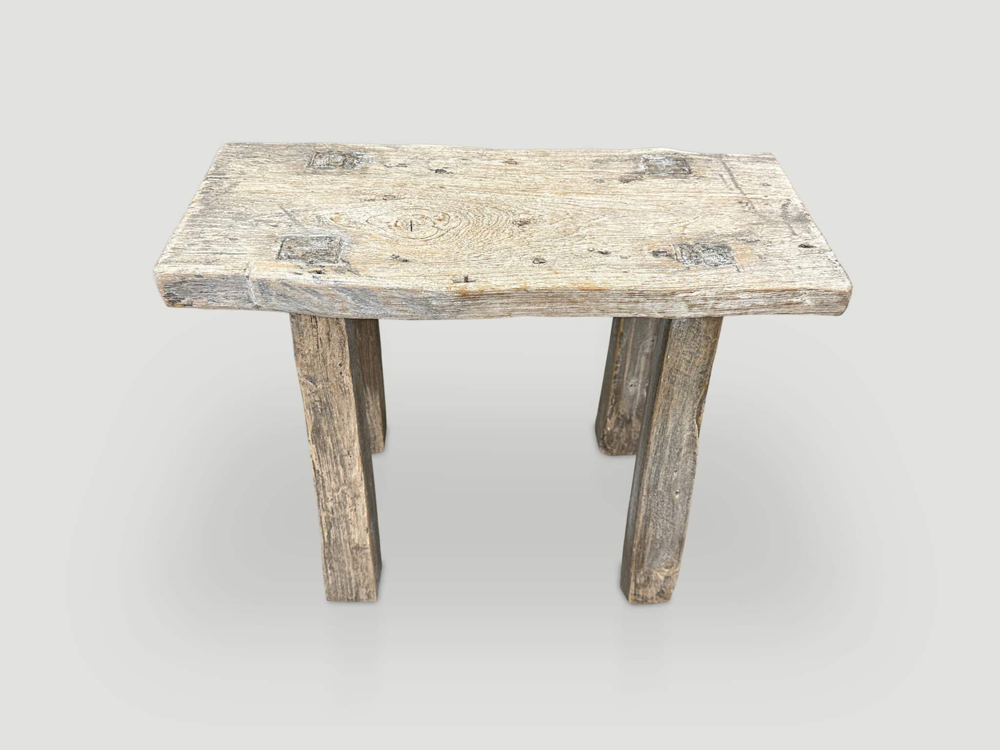 natural aged teak wood bench or stool