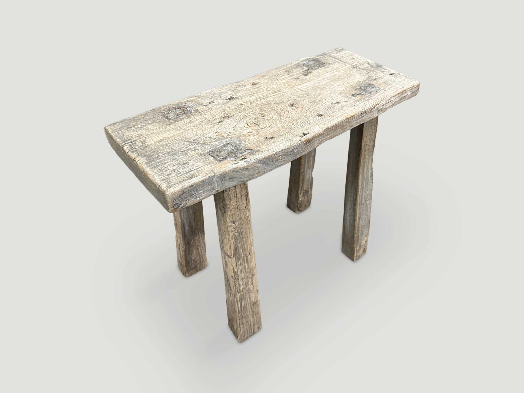 natural aged teak wood bench or stool
