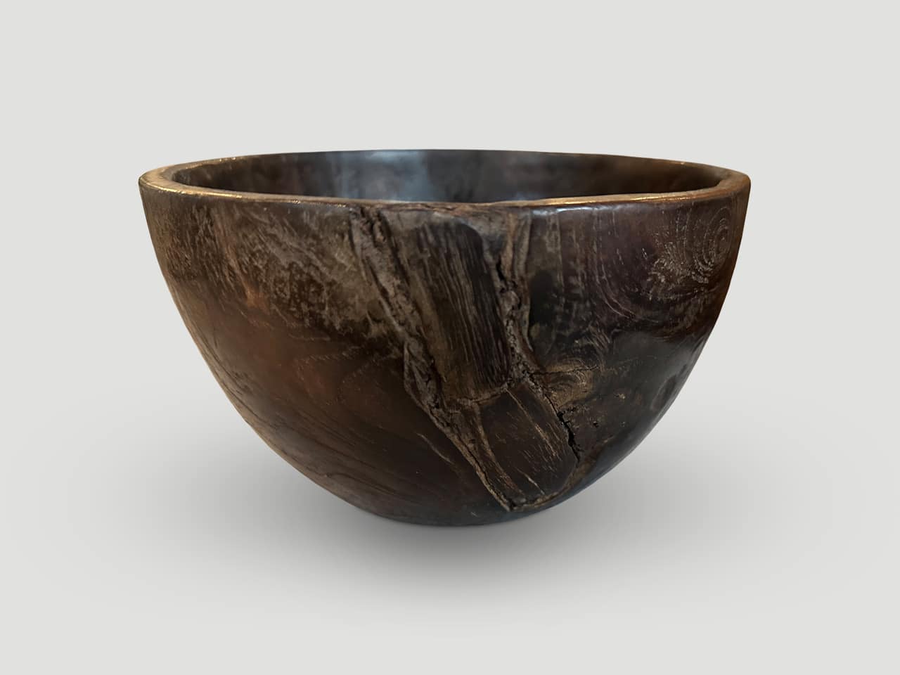 Beautiful antique bowl hand carved from a single piece of teak wood