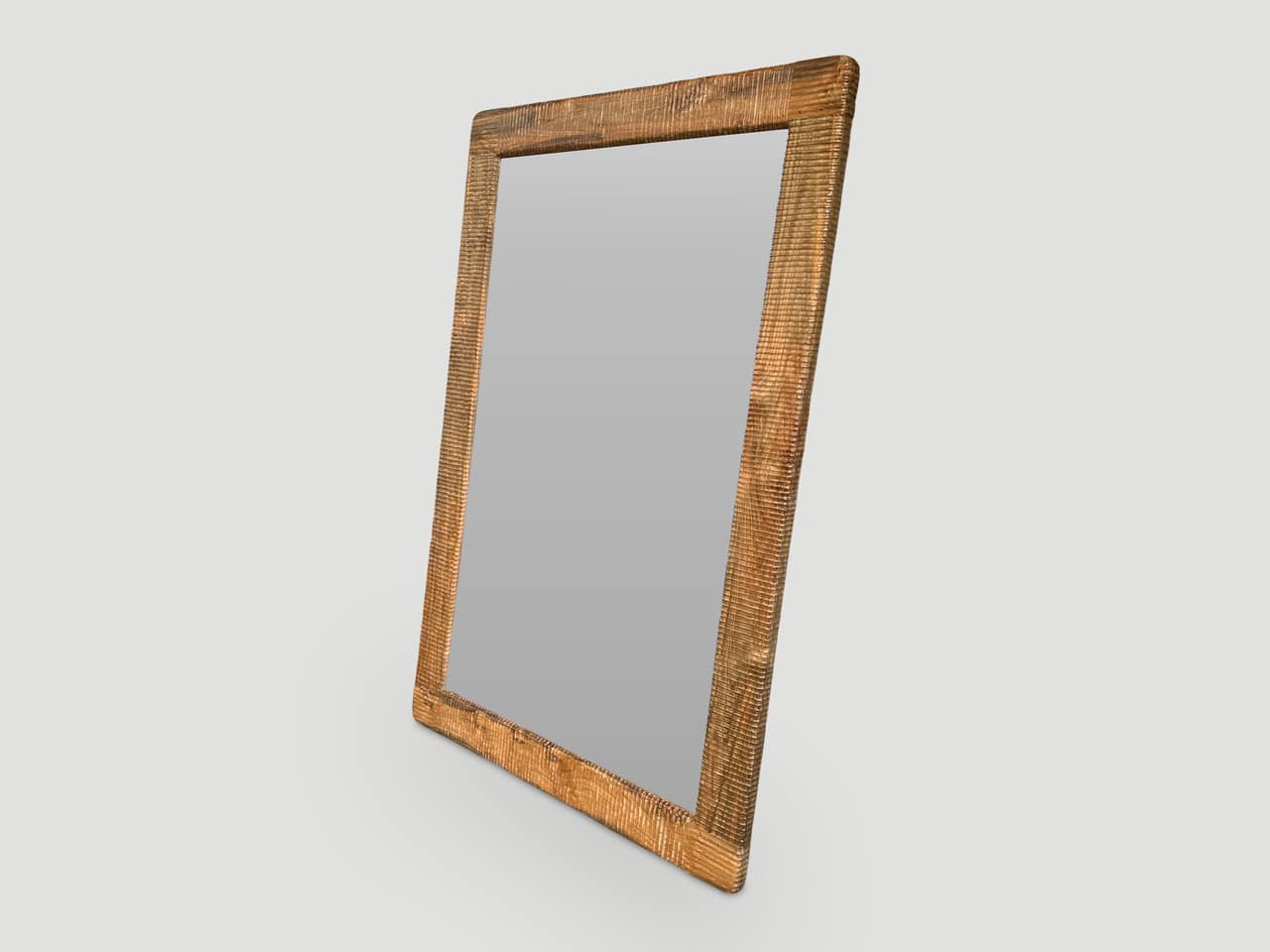 minimalist hand carved teak wood mirror