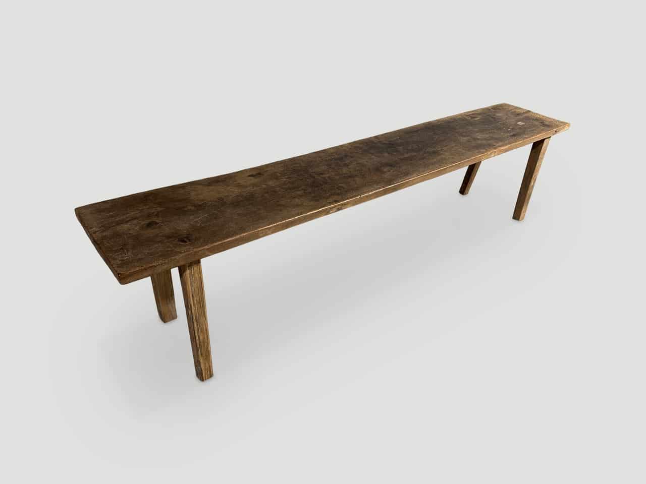 antique single teak panel bench