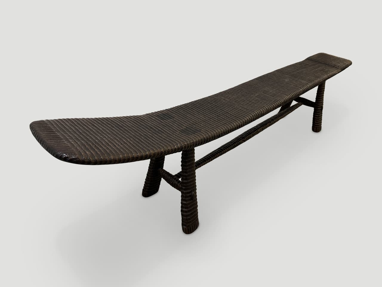 IMPRESSIVE HAND CARVED ESPRESSO STAINED TEAK BENCH OR CHAISE