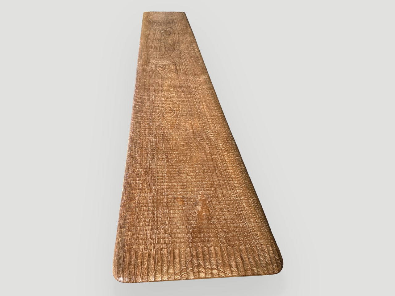 IMPRESSIVE MINIMALIST CARVED LONG TEAK BENCH