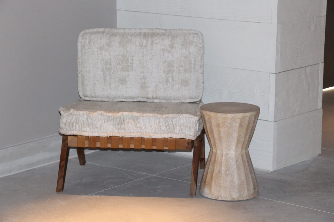 bevelled teak side table or stool