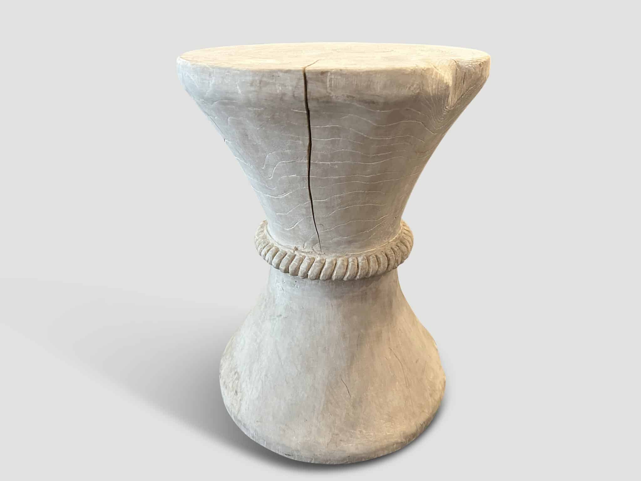 HOURGLASS WHITE WASHED SIDE TABLE OR STOOL