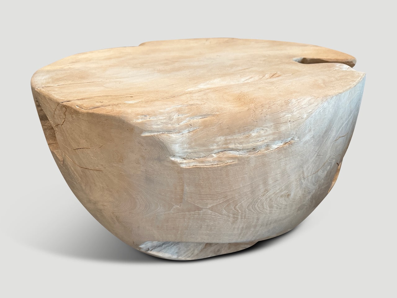 BLEACHED TEAK DRUM COFFEE TABLE