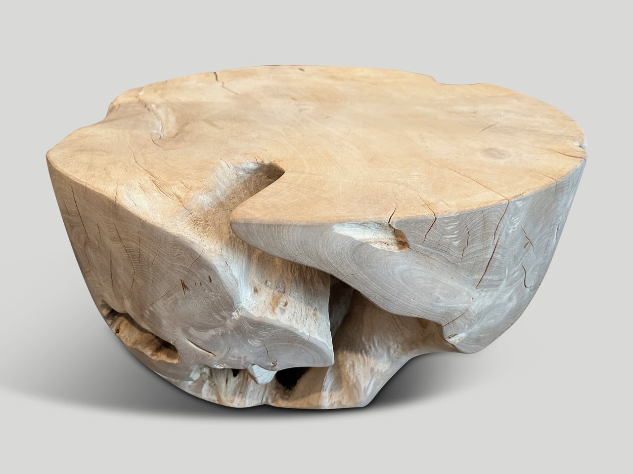 BLEACHED TEAK DRUM COFFEE TABLE