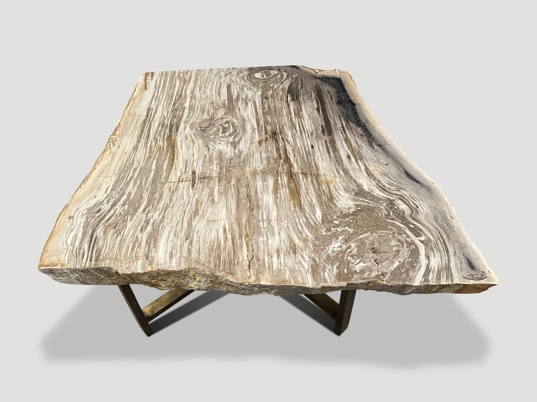 live edge petrified wood coffee table