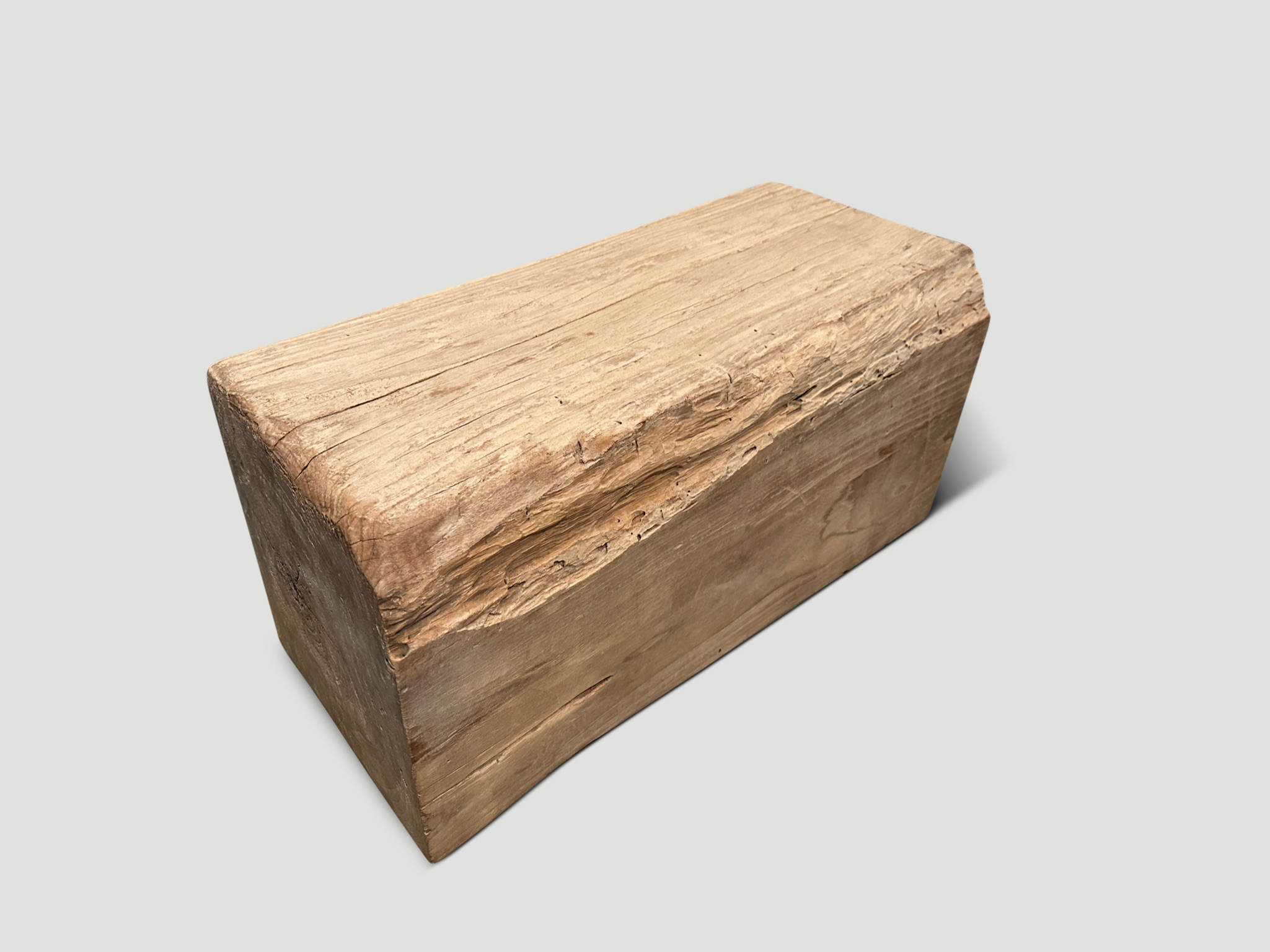 aged teak wood low coffee table or pedestal, side table