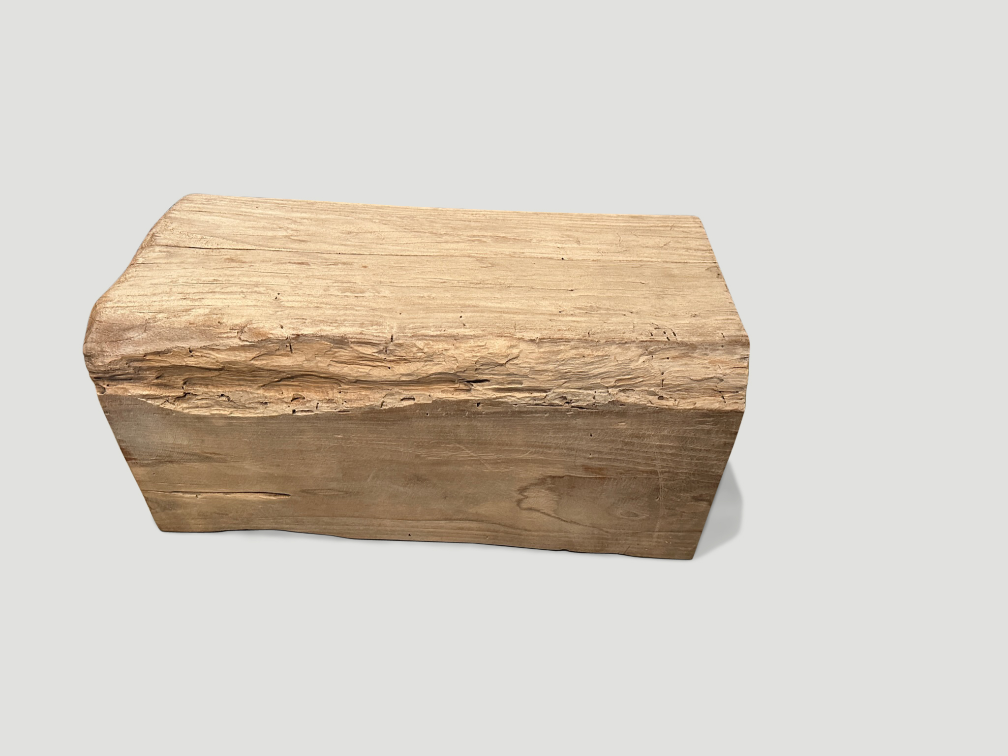 aged teak wood low coffee table or pedestal, side table