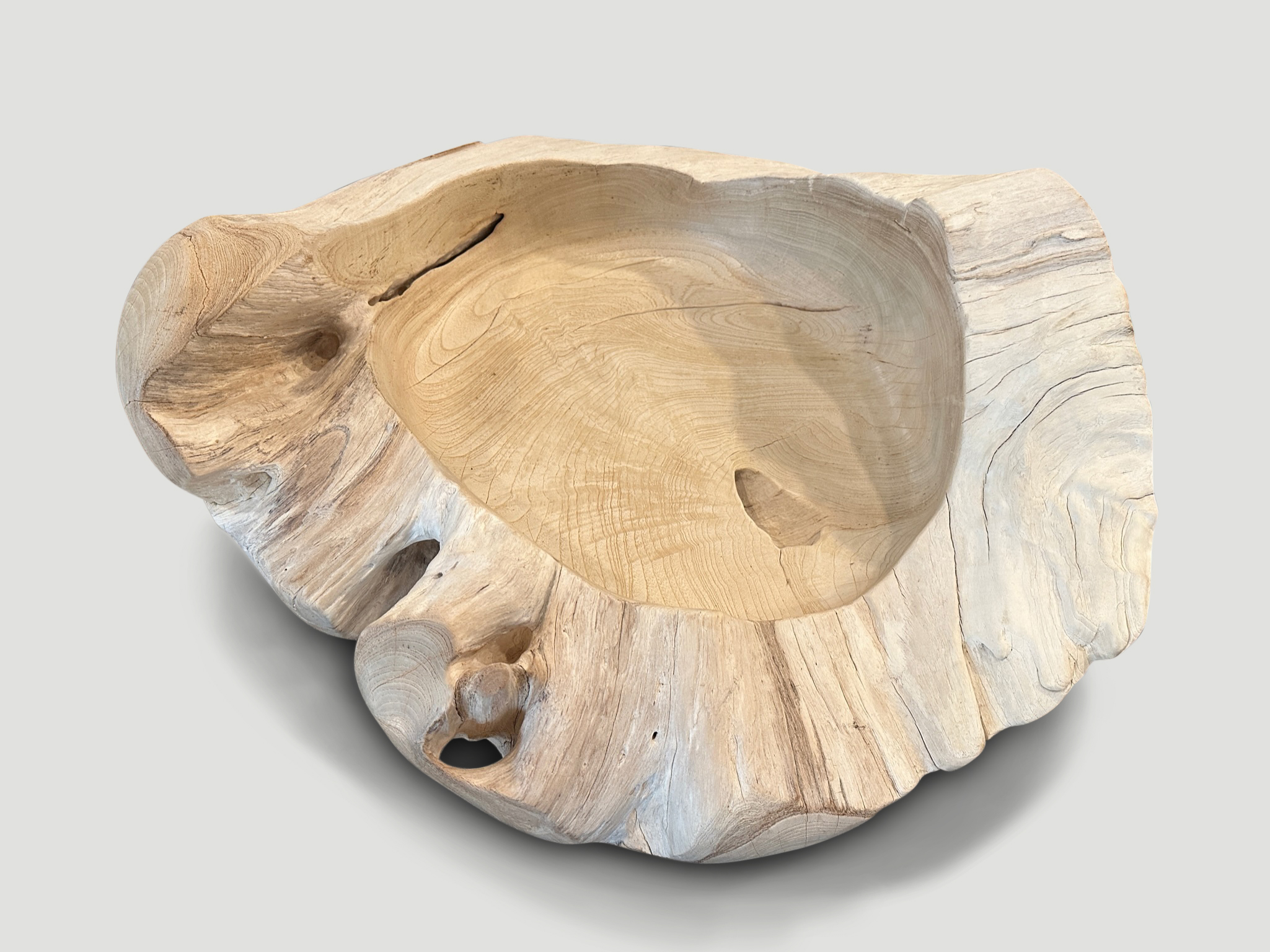 bleached reclaimed teak wood sculptural vessel