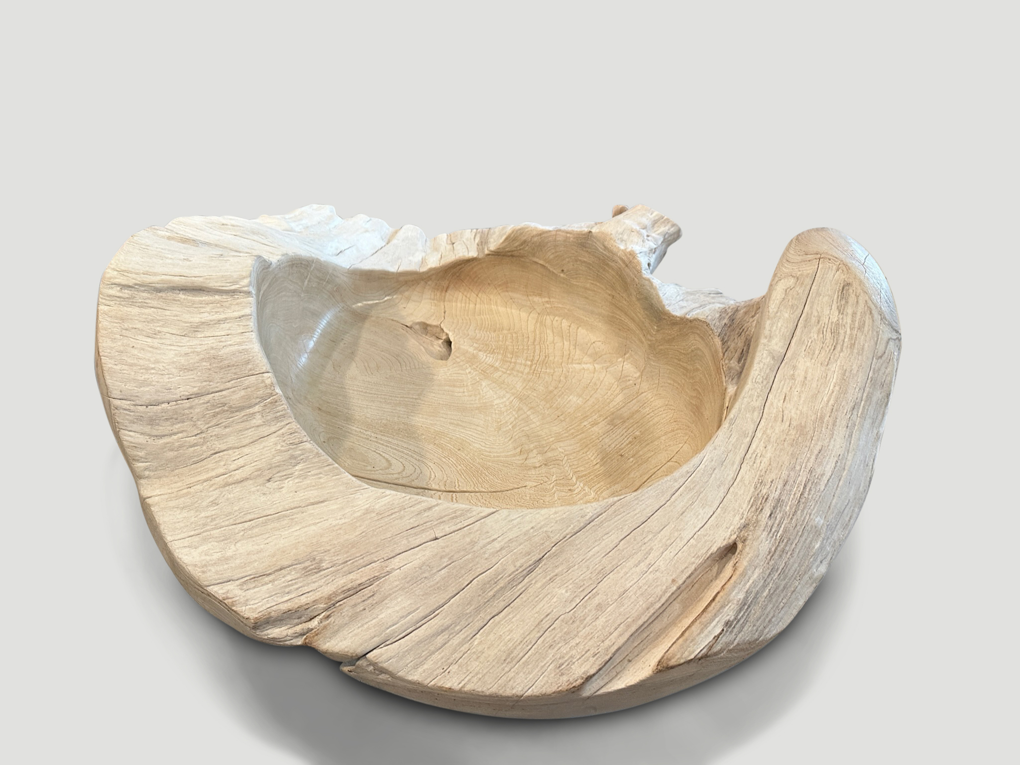 bleached reclaimed teak wood sculptural vessel