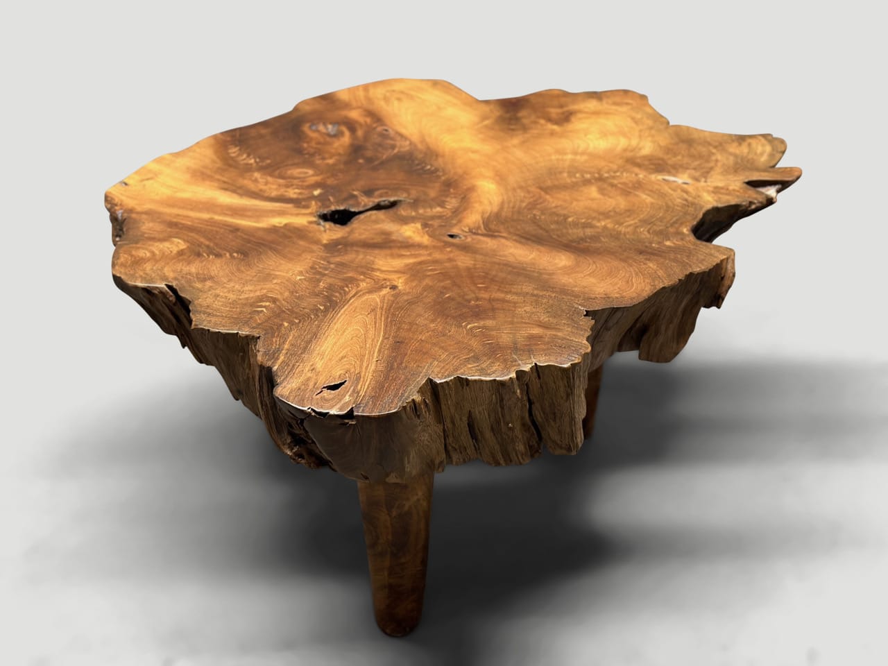 live edge teak wood coffee table