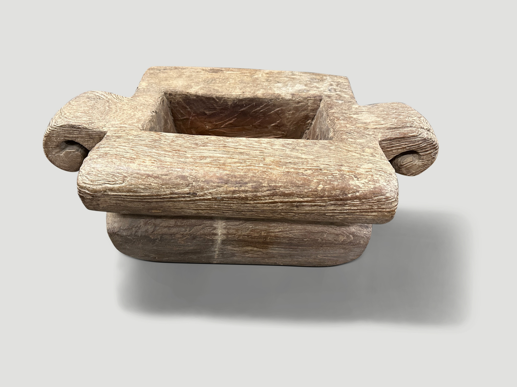 Century old teak wood hand carved vessel