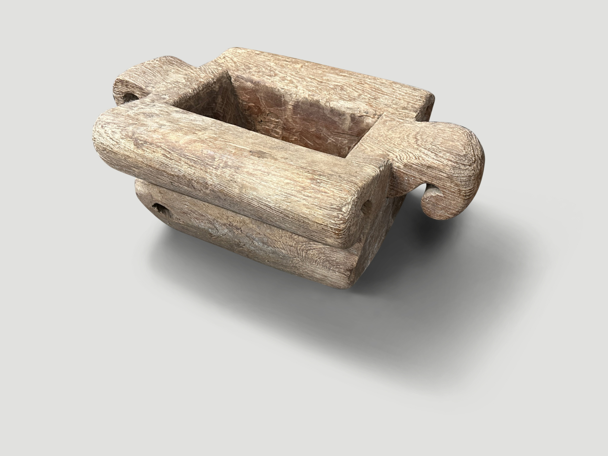 Century old teak wood hand carved vessel