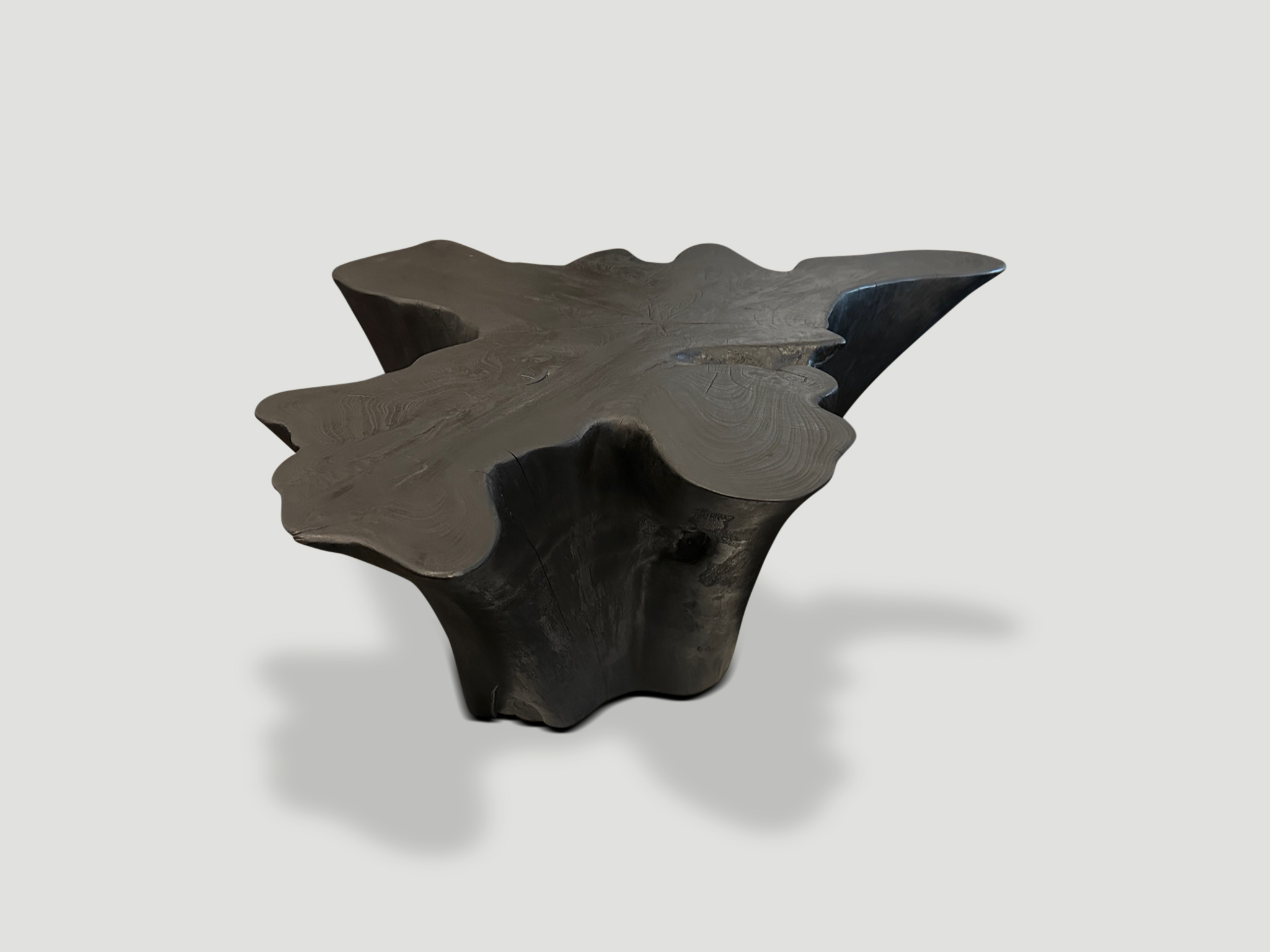 sculptural charred teak wood coffee table