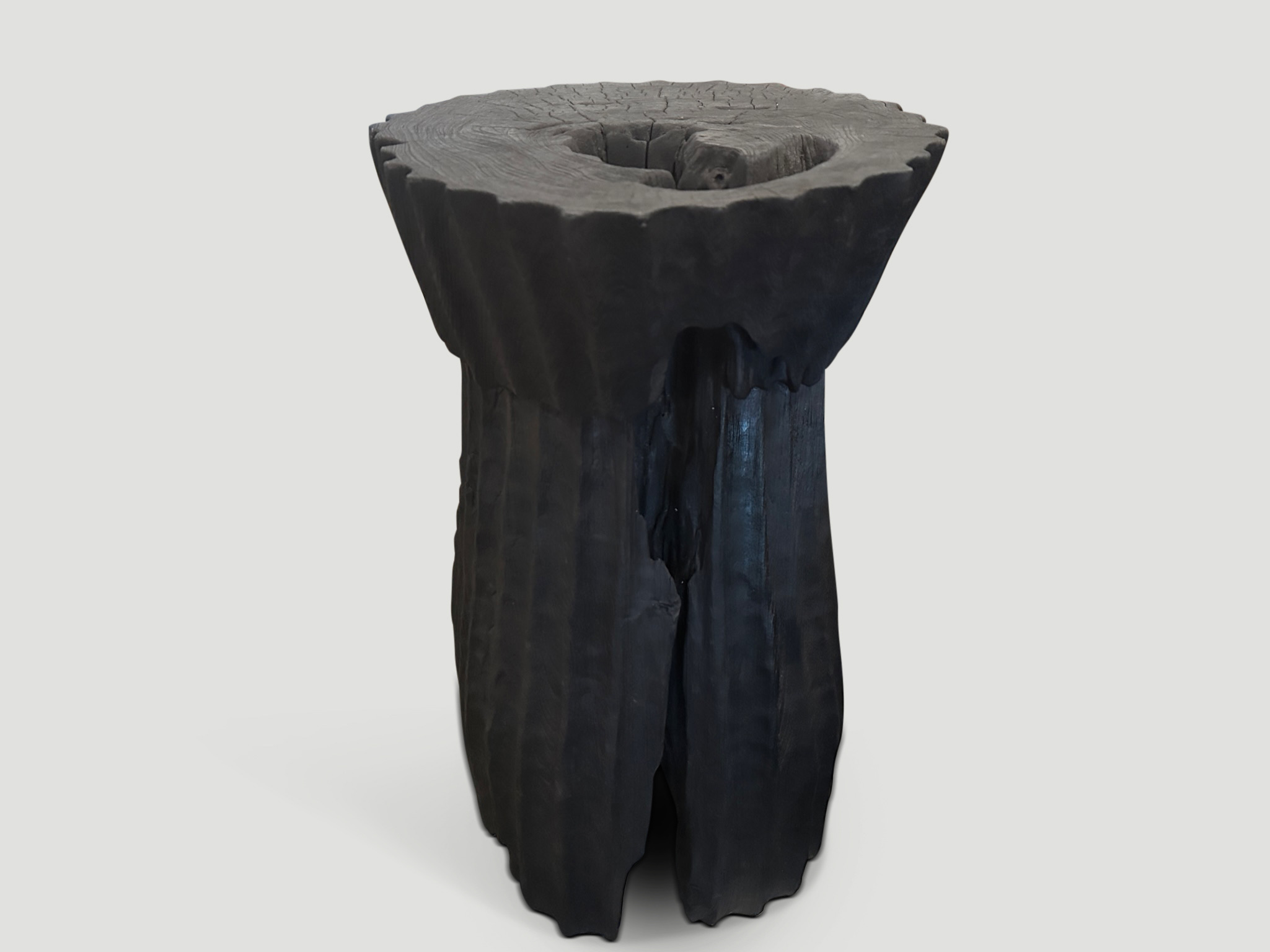 minimalist charred teak wood side table or pedestal