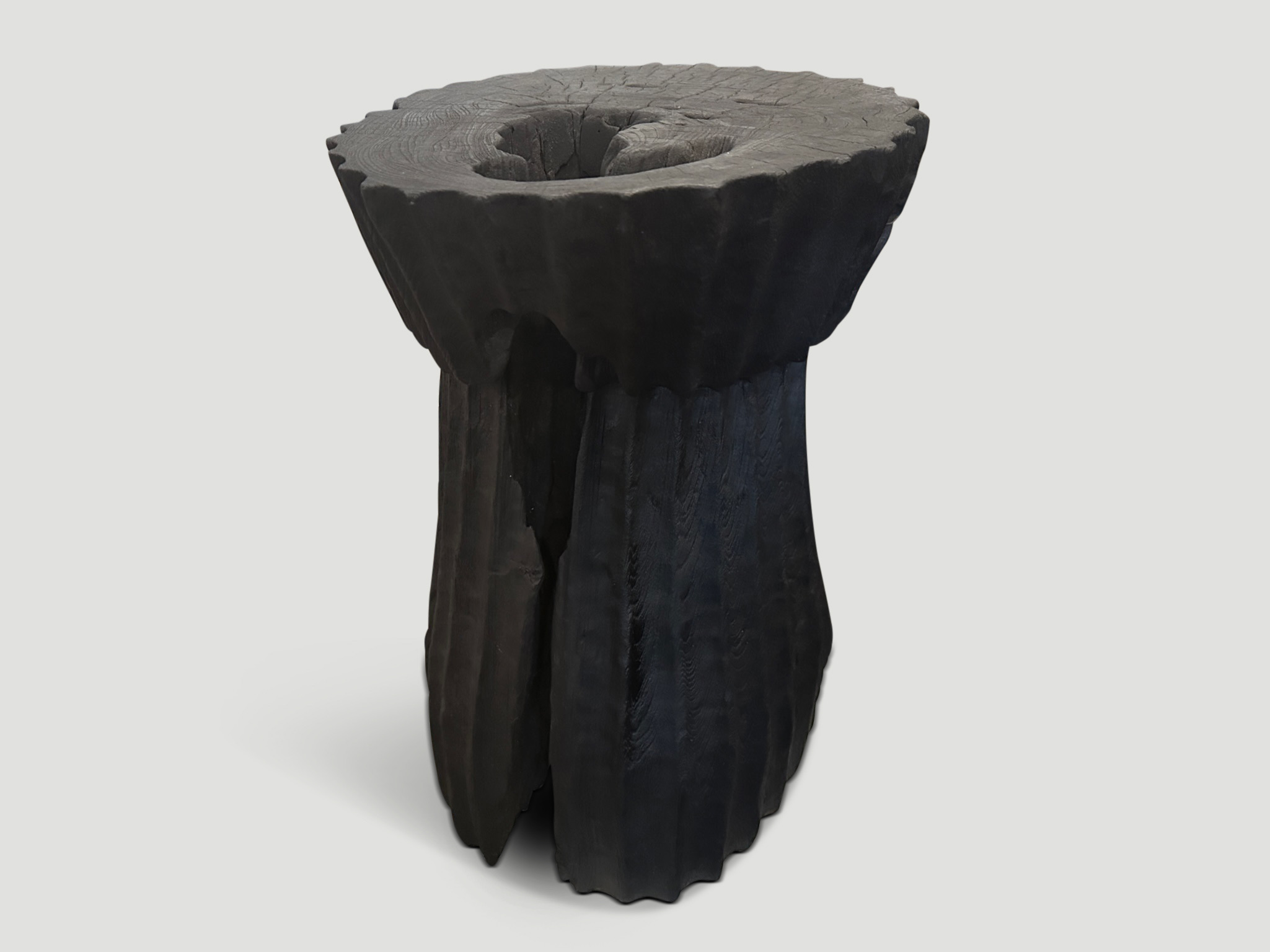 minimalist charred teak wood side table or pedestal