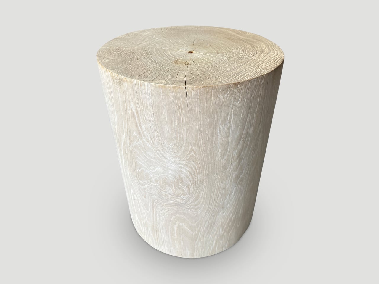Reclaimed teak wood cylinder side table or stool