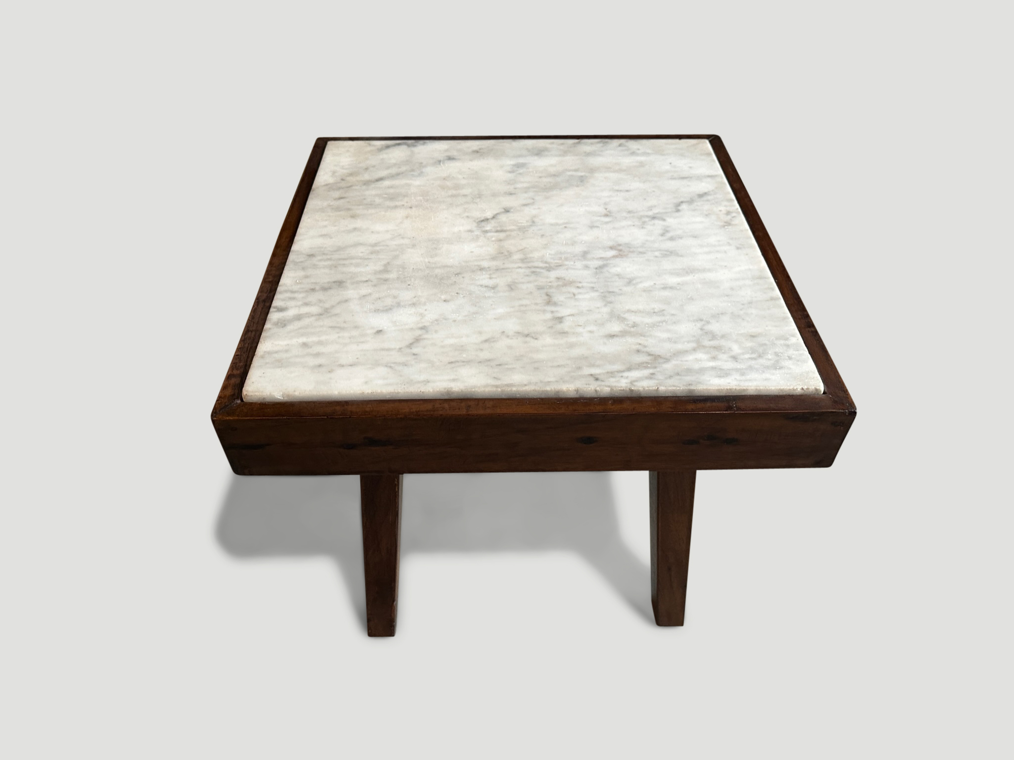 MID CENTURY MARBLE AND WOOD SIDE TABLE