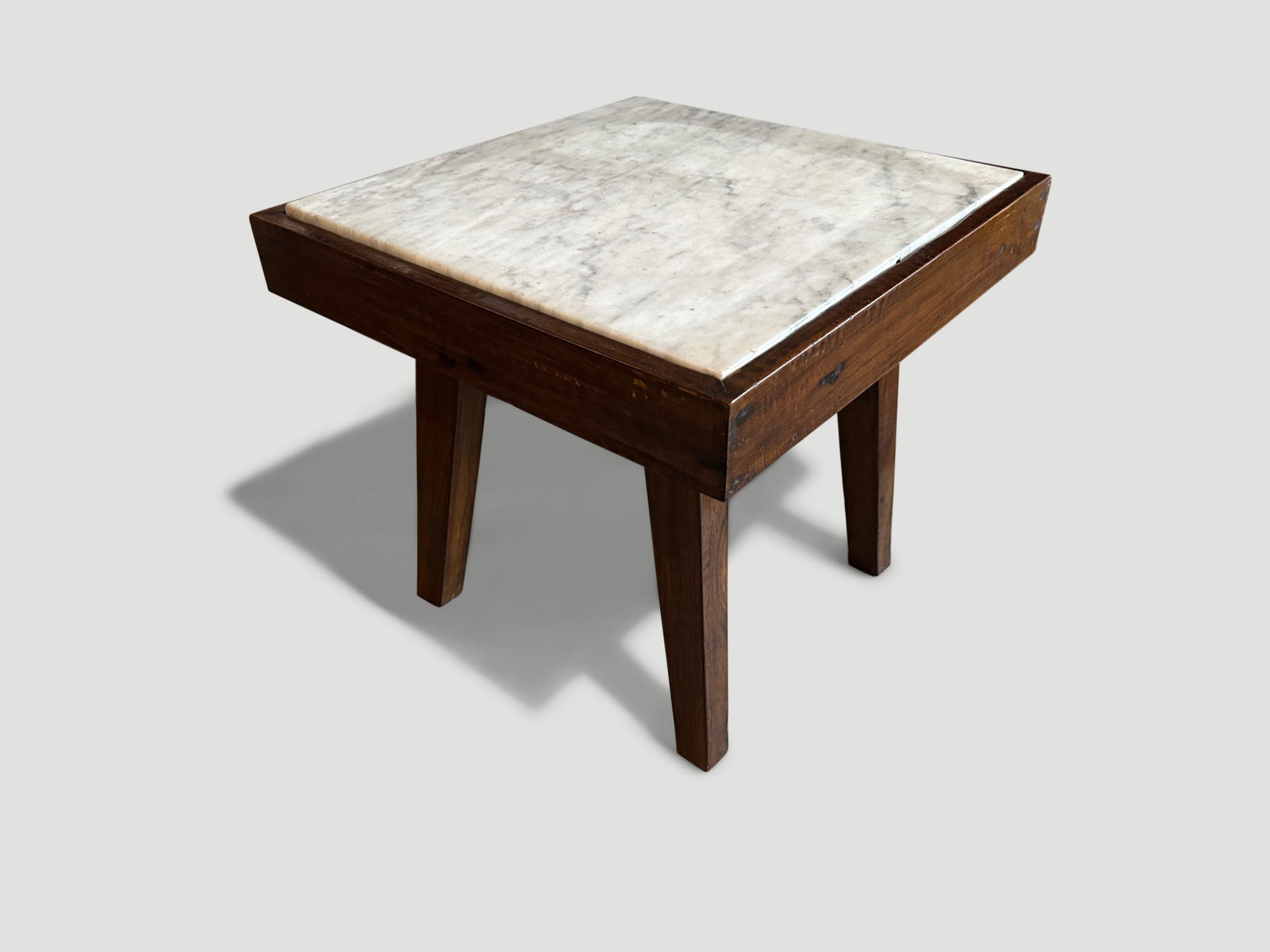 MID CENTURY MARBLE AND WOOD SIDE TABLE
