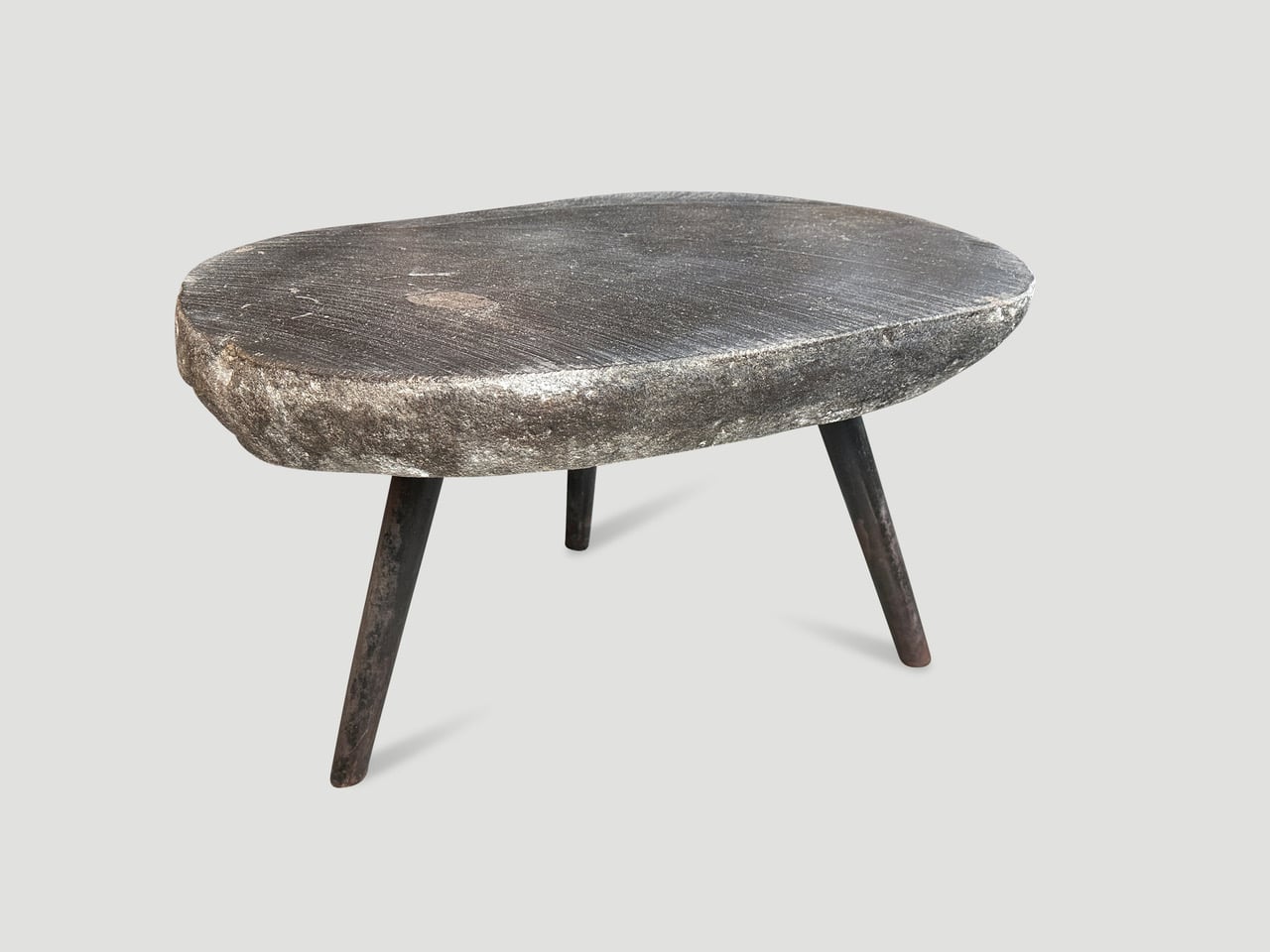 river stone side table