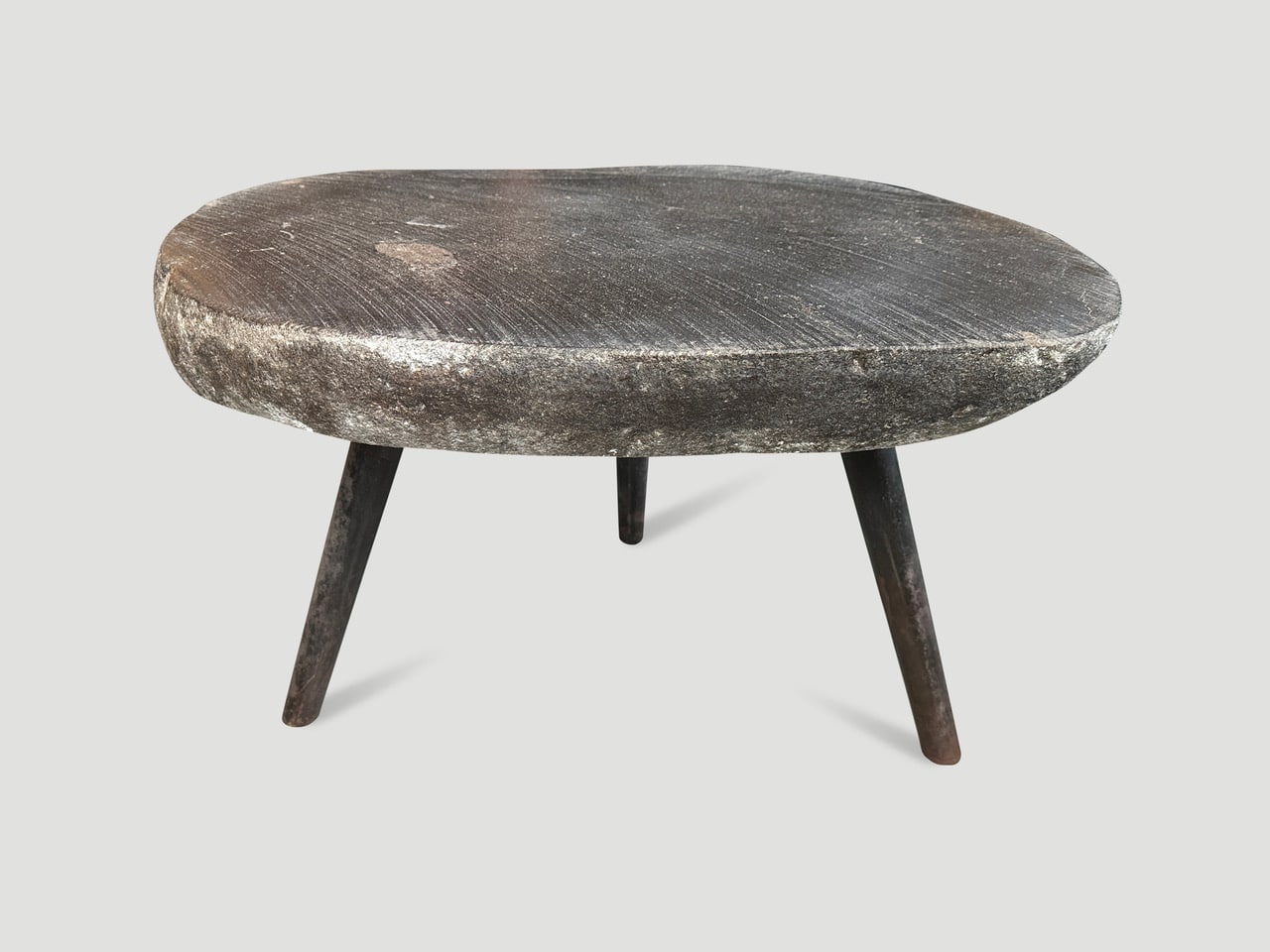 river stone side table
