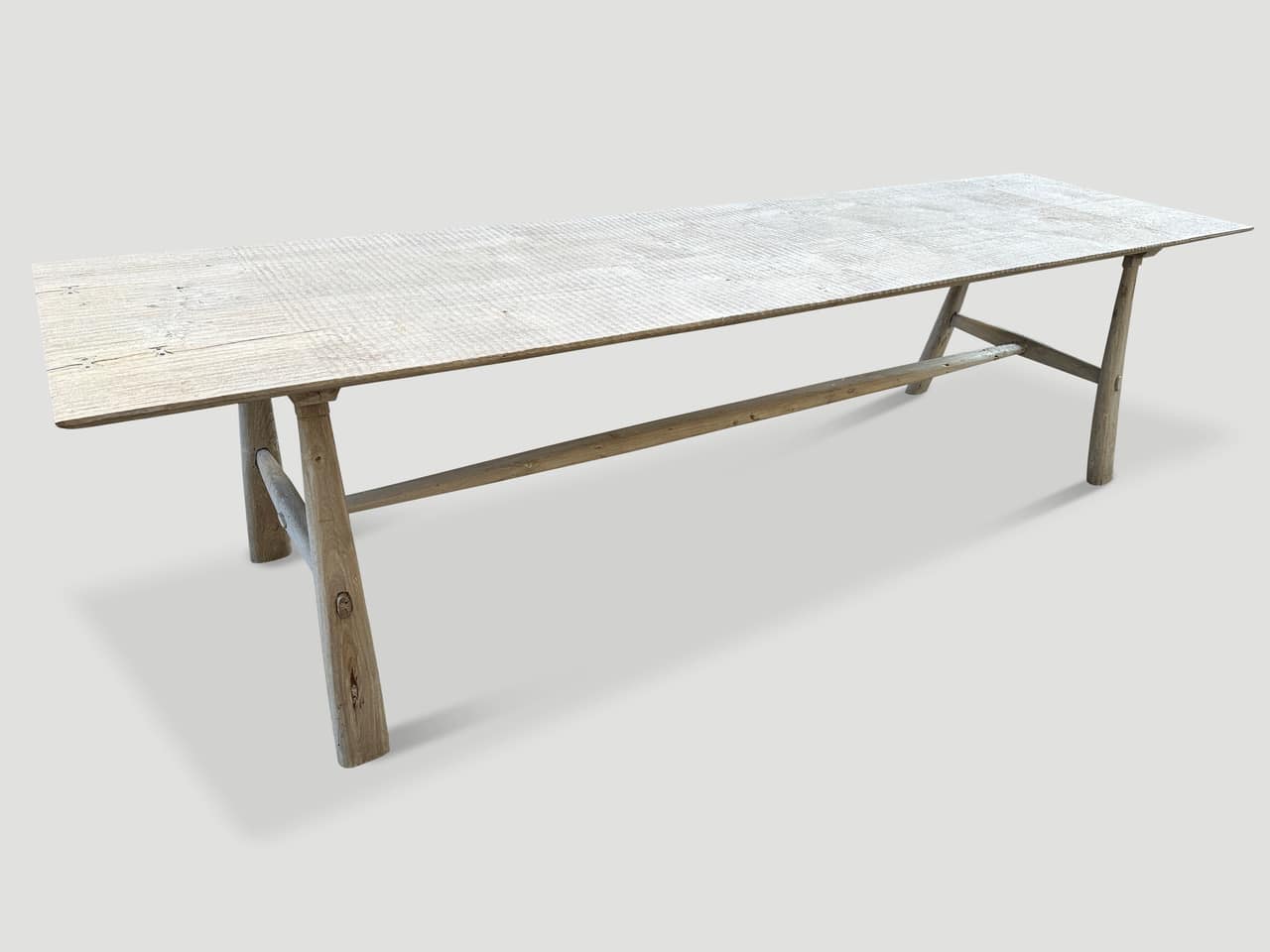 reclaimed bleached teak wood dining table