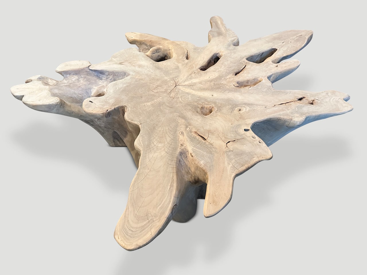 amorphous bleached teak wood coffee table