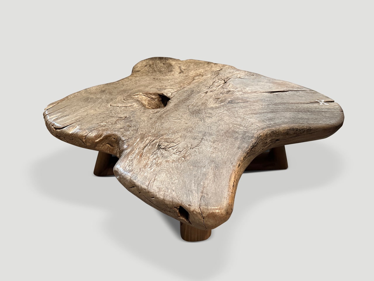 impressive single slab teak wood coffee table