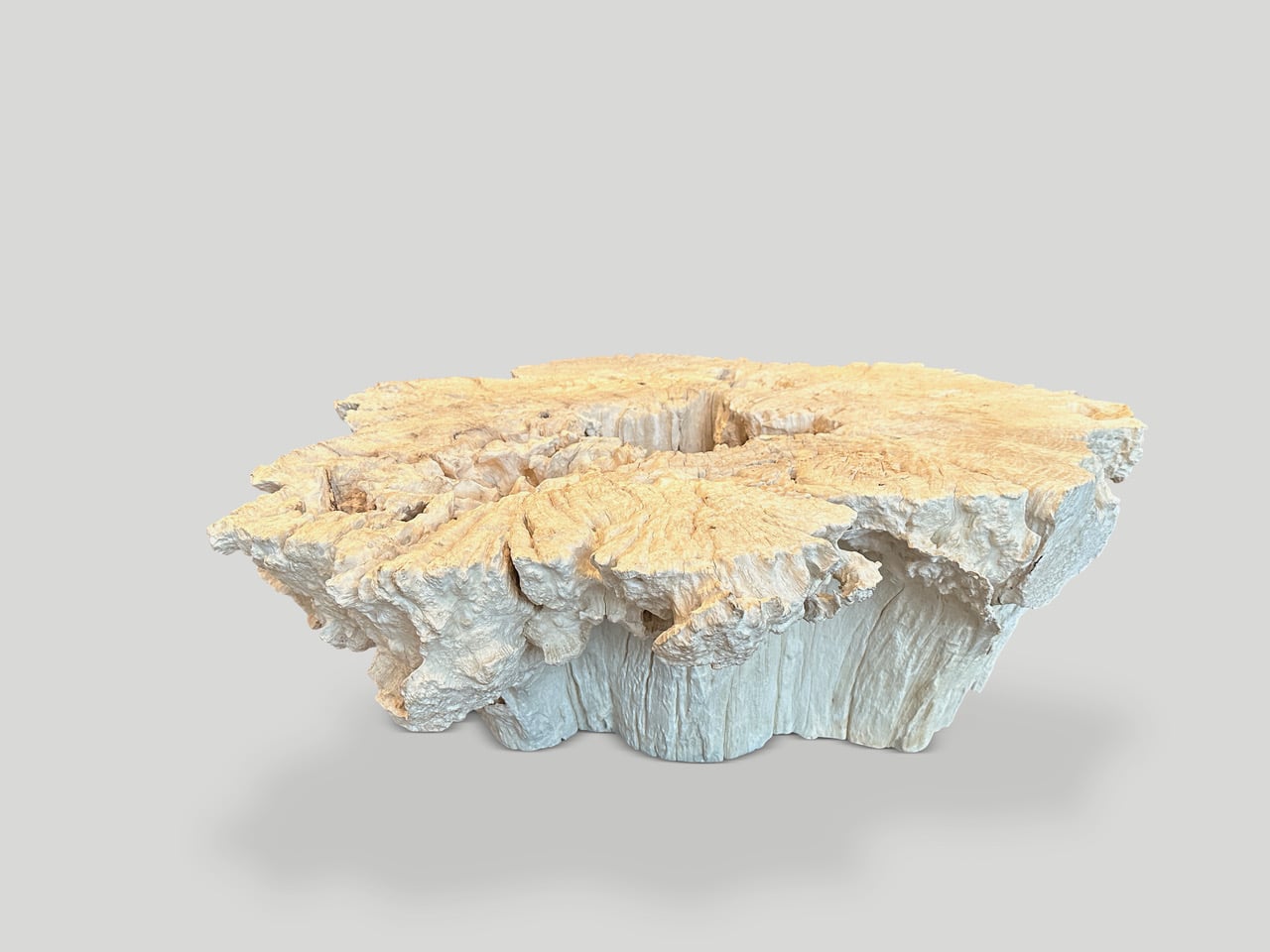 erosion bleached teak wood coffee table