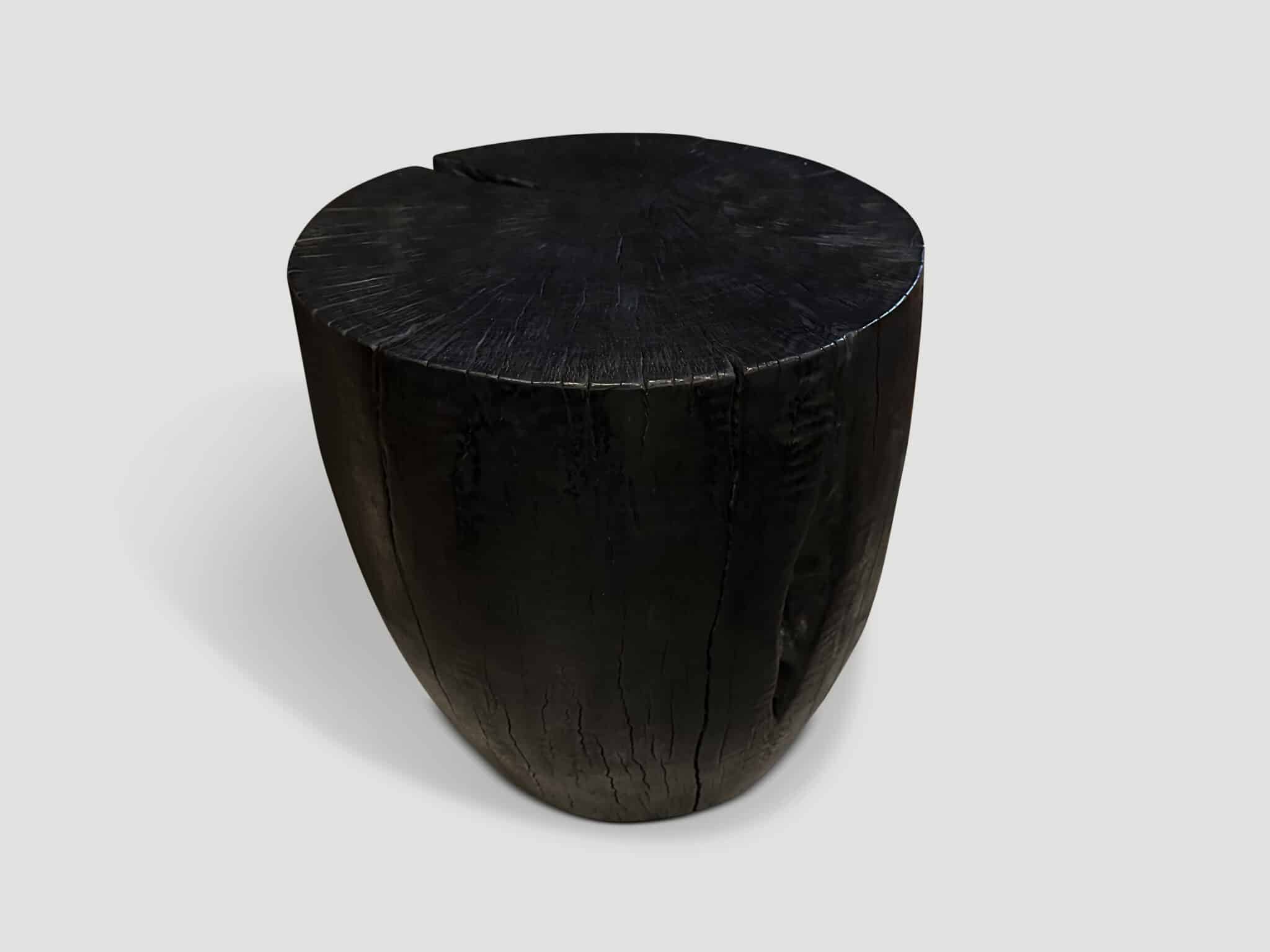 drum shape burnt wood side table