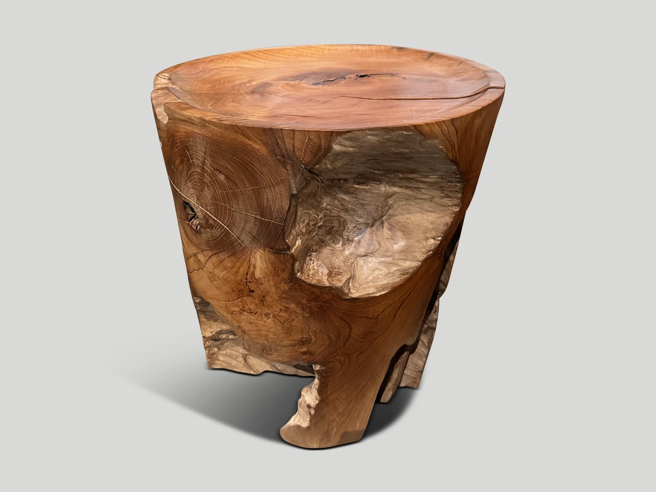 sculptural teak wood tray side table