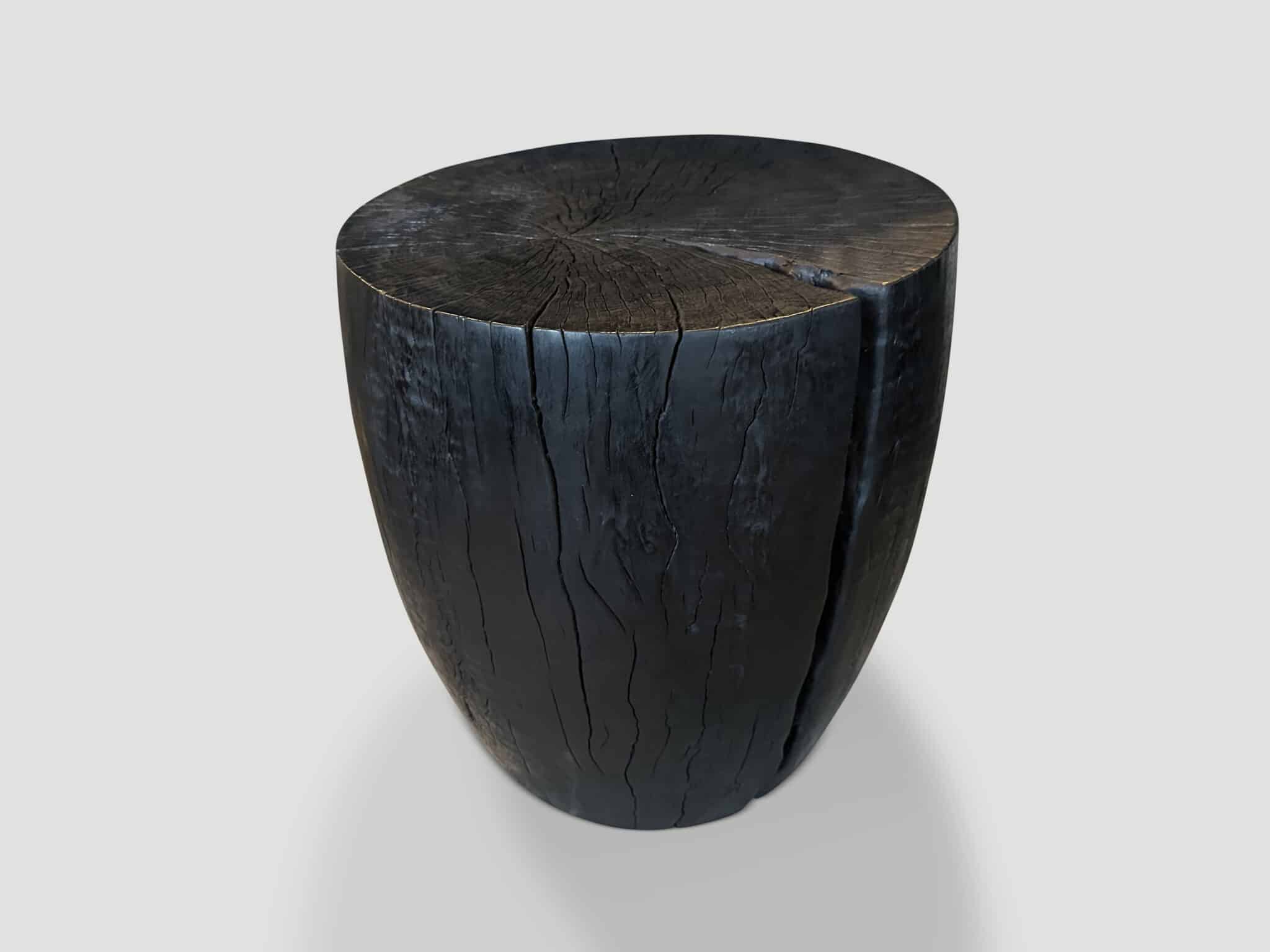 drum shape burnt wood side table