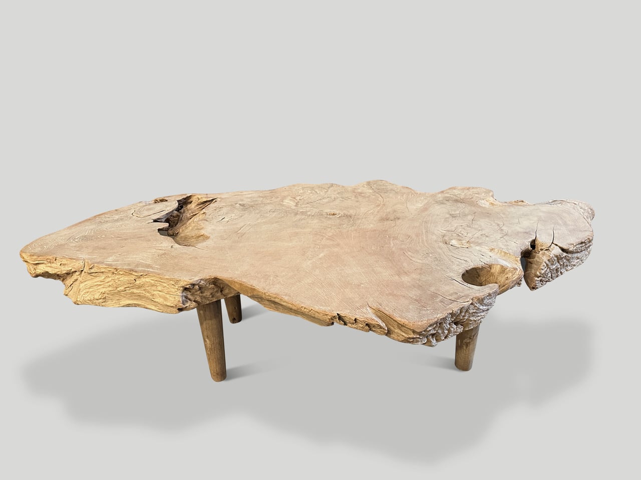 sculptural organic teak wood coffee table