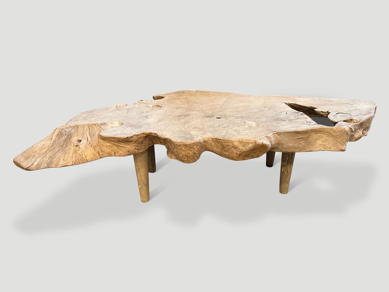 sculptural organic teak wood coffee table