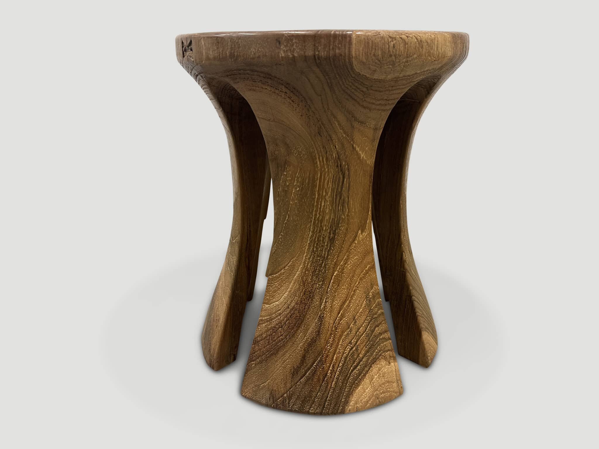 teak wood sculptural side table or stool