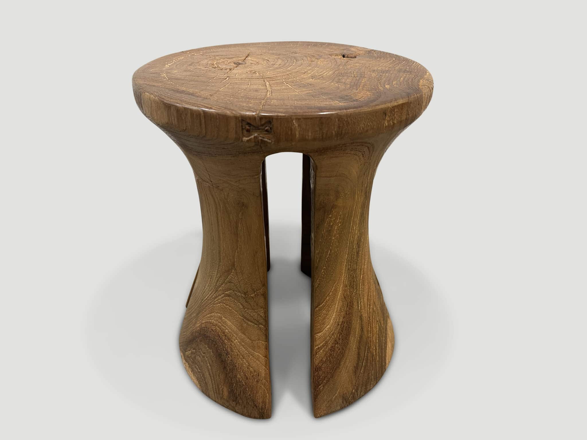 teak wood sculptural side table or stool